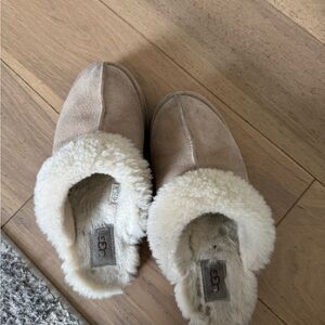 UGG Beige Suede Shearling Slippers